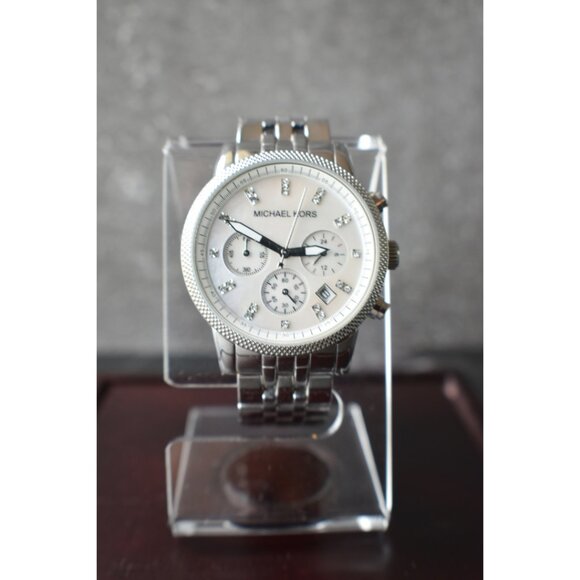 Michael Kors Women’s Chronograph Mother of Pearl Dial Stainless Steel Time Piece - Picture 1 of 16